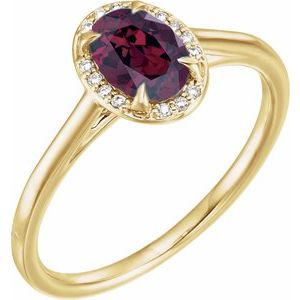 14K Yellow Gold 7x5 mm Natural Rhodolite Garnet & .03 CTW Natural Diamond Ring