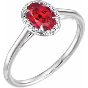 14K White Gold 7x5 mm Lab-Grown Ruby & .03 CTW Natural Diamond Ring