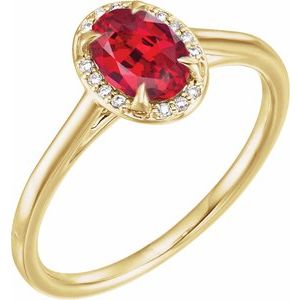 14K Yellow Gold 7x5 mm Lab-Grown Ruby & .03 CTW Natural Diamond Ring