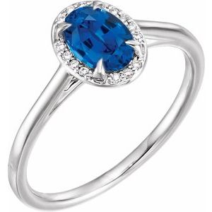 14K White Gold 7x5 mm Lab-Grown Blue Sapphire & .03 CTW Natural Diamond Ring