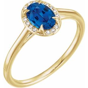 14K Yellow Gold 7x5 mm Lab-Grown Blue Sapphire & .03 CTW Natural Diamond Ring