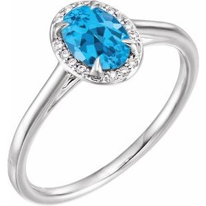 14K White Gold 7x5 mm Natural Swiss Blue Topaz & .03 CTW Natural Diamond Ring