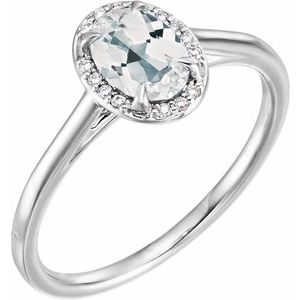 14K White Gold 7x5 mm Natural White Topaz & .03 CTW Natural Diamond Ring
