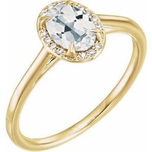 14K Yellow Gold 7x5 mm Natural White Topaz & .03 CTW Natural Diamond Ring