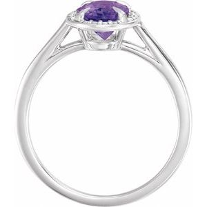 14K White Gold 8x6 mm Natural Amethyst & .04 CTW Natural Diamond Ring