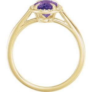 14K Yellow Gold 8x6 mm Natural Amethyst & .04 CTW Natural Diamond Ring