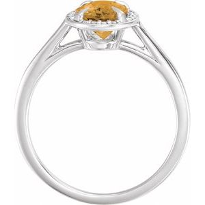 14K White Gold 8x6 mm Natural Citrine & .04 CTW Natural Diamond Ring