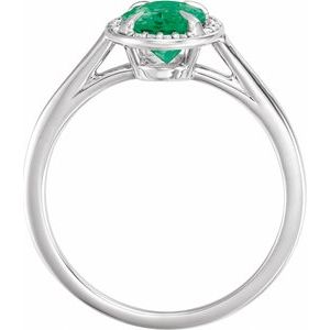 14K White Gold 8x6 mm Lab-Grown Emerald & .04 CTW Natural Diamond Ring