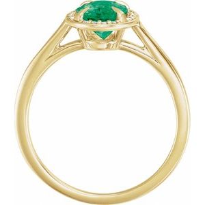14K Yellow Gold 8x6 mm Lab-Grown Emerald & .04 CTW Natural Diamond Ring