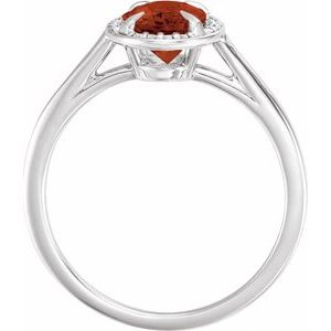14K White Gold 8x6 mm Natural Mozambique Garnet & .04 CTW Natural Diamond Ring
