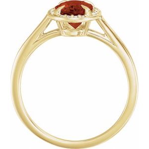 14K Yellow Gold 8x6 mm Natural Mozambique Garnet & .04 CTW Natural Diamond Ring