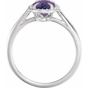 14K White Gold 8x6 mm Lab-Grown Alexandrite & .04 CTW Natural Diamond Ring