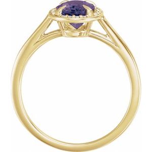 14K Yellow Gold 8x6 mm Lab-Grown Alexandrite & .04 CTW Natural Diamond Ring