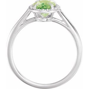 14K White Gold 8x6 mm Natural Peridot & .04 CTW Natural Diamond Ring