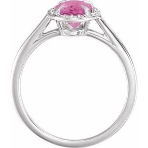 14K White Gold 8x6 mm Natural Pink Tourmaline & .04 CTW Natural Diamond Ring