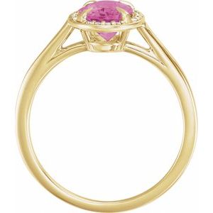 14K Yellow Gold 8x6 mm Natural Pink Tourmaline & .04 CTW Natural Diamond Ring