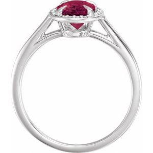 14K White Gold 8x6 mm Natural Rhodolite Garnet & .04 CTW Natural Diamond Ring