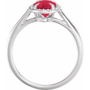 14K White Gold 8x6 mm Lab-Grown Ruby & .04 CTW Natural Diamond Ring