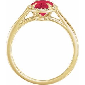 14K Yellow Gold 8x6 mm Lab-Grown Ruby & .04 CTW Natural Diamond Ring