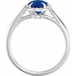 14K White Gold 8x6 mm Lab-Grown Blue Sapphire & .04 CTW Natural Diamond Ring