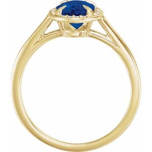 14K Yellow Gold 8x6 mm Lab-Grown Blue Sapphire & .04 CTW Natural Diamond Ring
