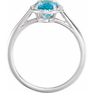 14K White Gold 8x6 mm Natural Swiss Blue Topaz & .04 CTW Natural Diamond Ring