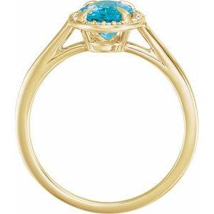 14K Yellow Gold 8x6 mm Natural Swiss Blue Topaz & .04 CTW Natural Diamond Ring