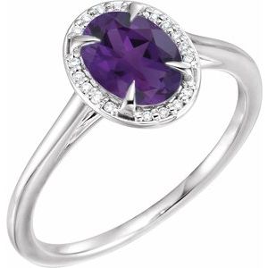 14K White Gold 8x6 mm Natural Amethyst & .04 CTW Natural Diamond Ring