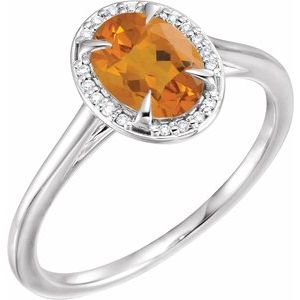 14K White Gold 8x6 mm Natural Citrine & .04 CTW Natural Diamond Ring