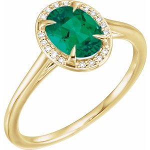 14K Yellow Gold 8x6 mm Lab-Grown Emerald & .04 CTW Natural Diamond Ring