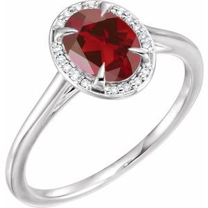 14K White Gold 8x6 mm Natural Mozambique Garnet & .04 CTW Natural Diamond Ring