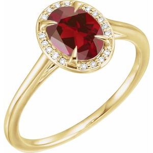 14K Yellow Gold 8x6 mm Natural Mozambique Garnet & .04 CTW Natural Diamond Ring
