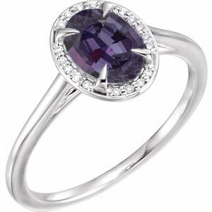 14K White Gold 8x6 mm Lab-Grown Alexandrite & .04 CTW Natural Diamond Ring