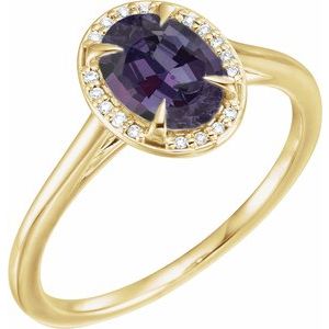 14K Yellow Gold 8x6 mm Lab-Grown Alexandrite & .04 CTW Natural Diamond Ring