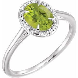 14K White Gold 8x6 mm Natural Peridot & .04 CTW Natural Diamond Ring