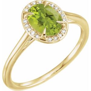 14K Yellow Gold 8x6 mm Natural Peridot & .04 CTW Natural Diamond Ring
