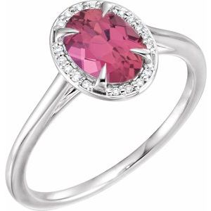 14K White Gold 8x6 mm Natural Pink Tourmaline & .04 CTW Natural Diamond Ring