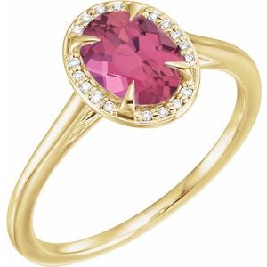 14K Yellow Gold 8x6 mm Natural Pink Tourmaline & .04 CTW Natural Diamond Ring