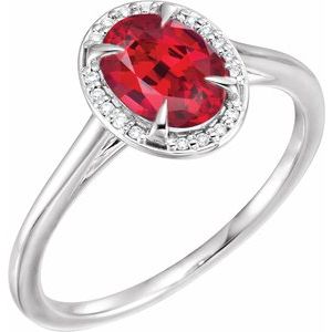 14K White Gold 8x6 mm Lab-Grown Ruby & .04 CTW Natural Diamond Ring