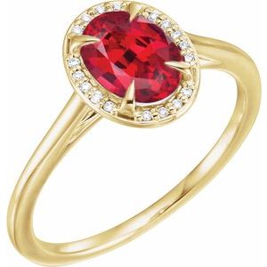 14K Yellow Gold 8x6 mm Lab-Grown Ruby & .04 CTW Natural Diamond Ring