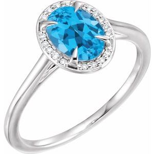 14K White Gold 8x6 mm Natural Swiss Blue Topaz & .04 CTW Natural Diamond Ring