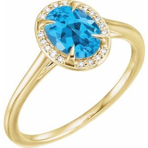 14K Yellow Gold 8x6 mm Natural Swiss Blue Topaz & .04 CTW Natural Diamond Ring