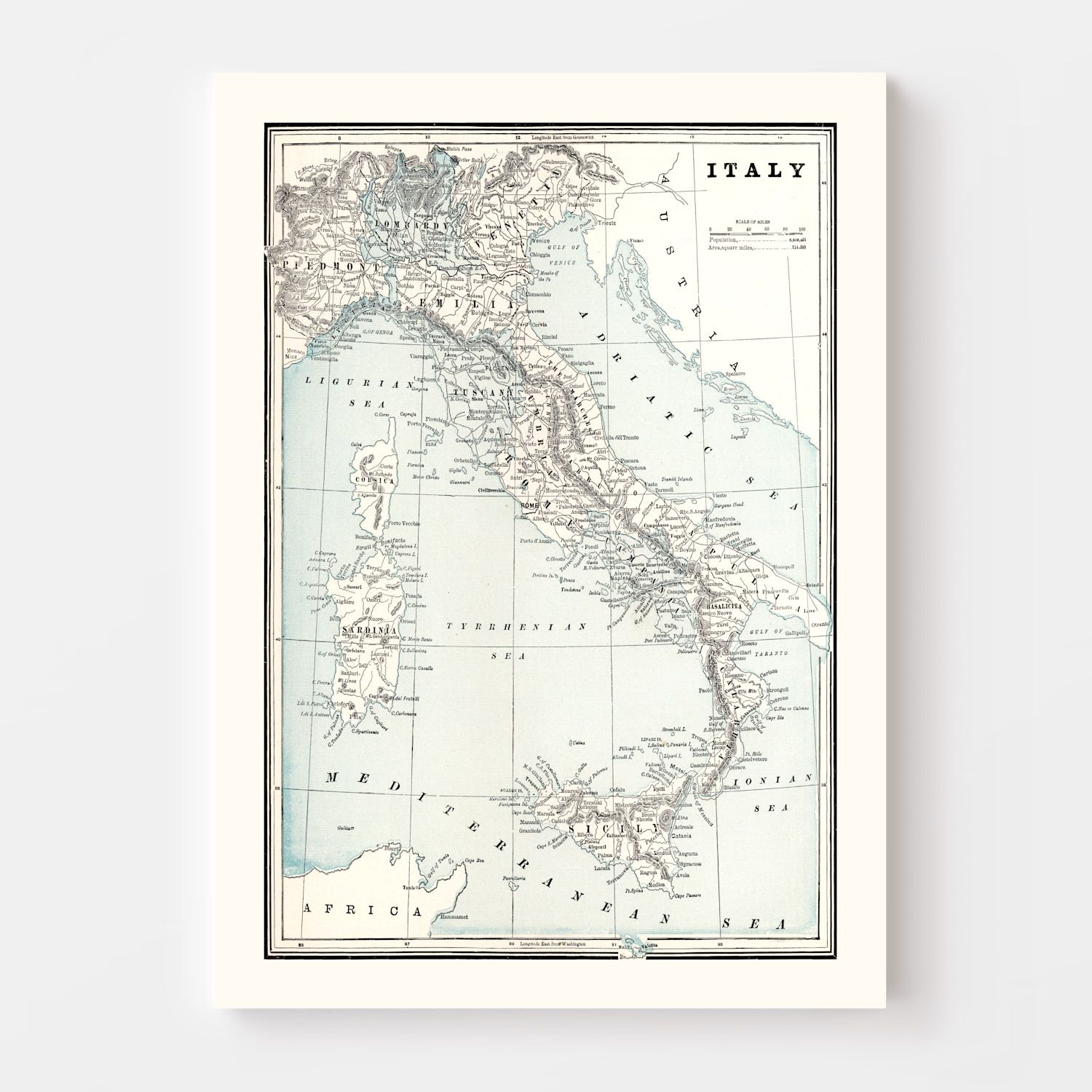 Vintage Map of Italy 1893