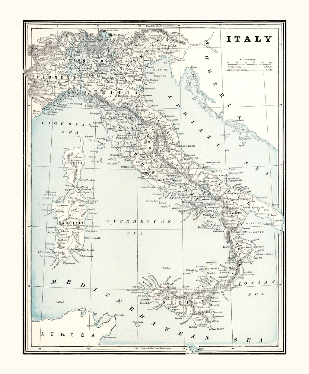 Vintage Map of Italy 1893