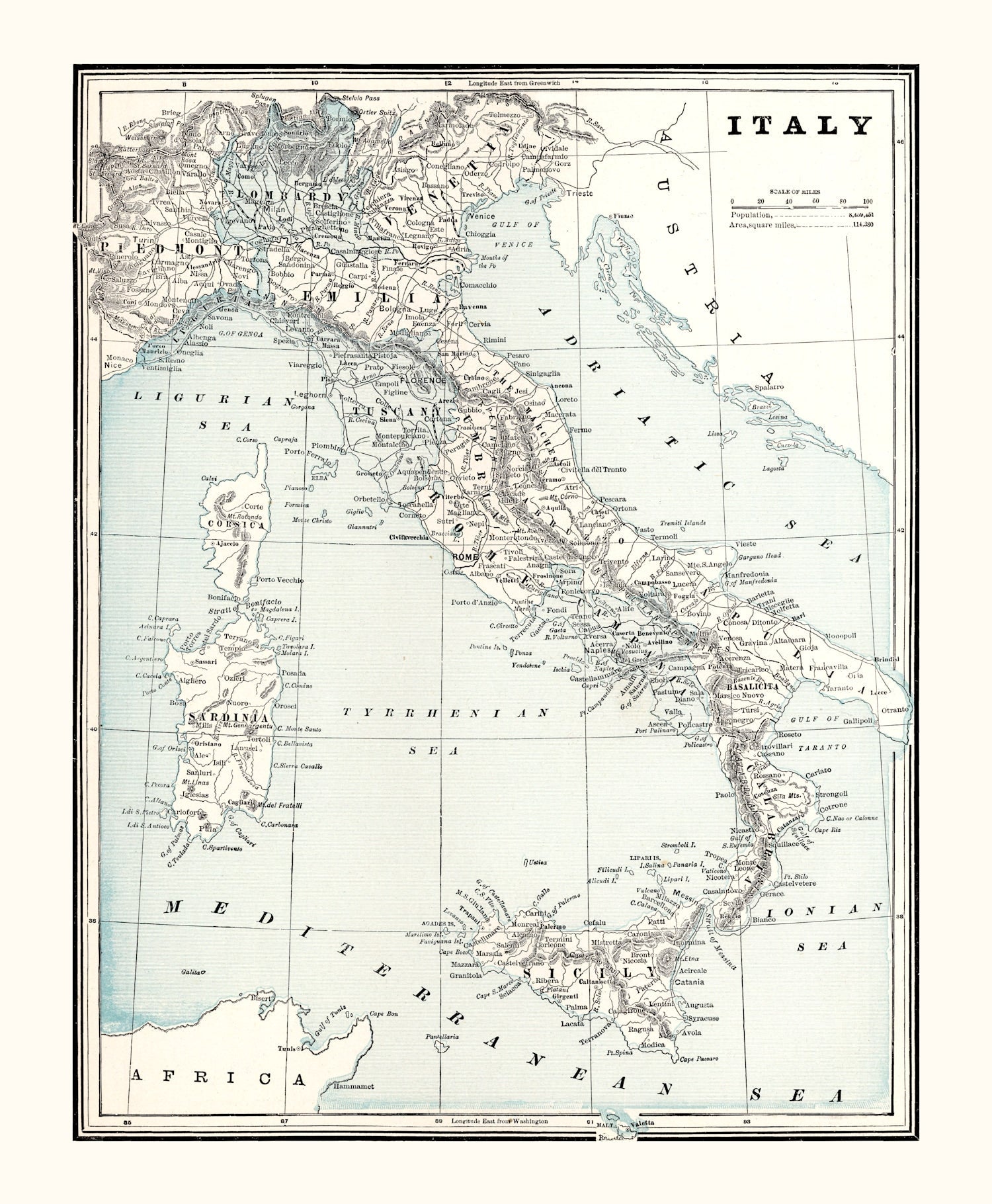 Vintage Map of Italy 1893