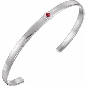 14K White Gold Natural Ruby Cuff 6" Bracelet