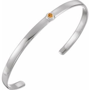 14K White Gold Natural Citrine Cuff 6" Bracelet