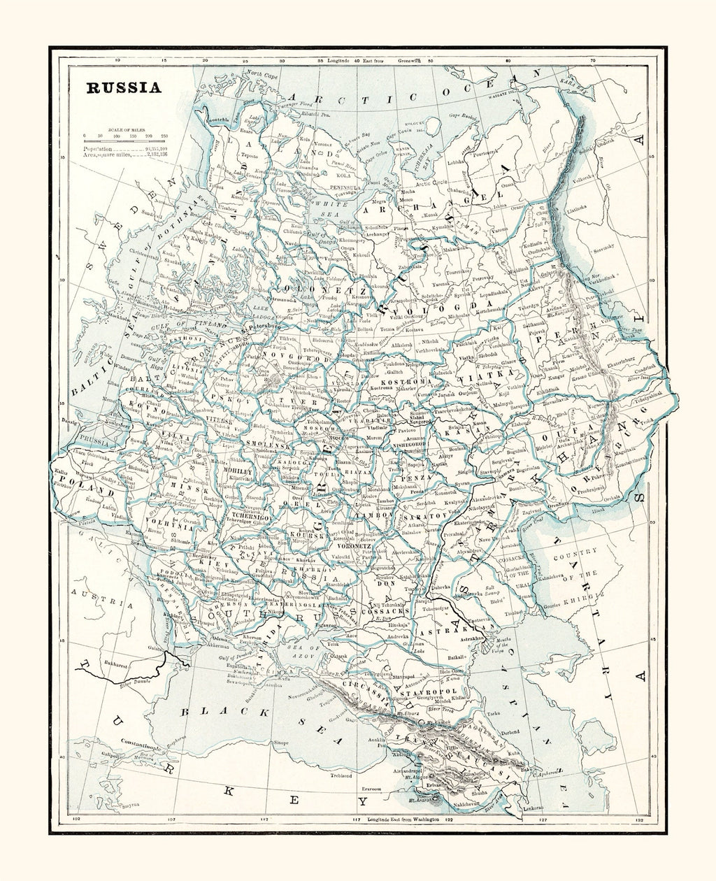 Vintage Map of Russia 1893