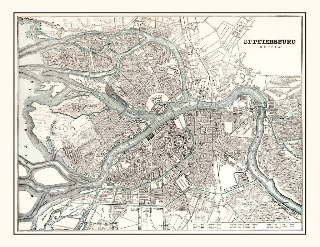 Vintage Map of Saint Petersburg, Russia 1893
