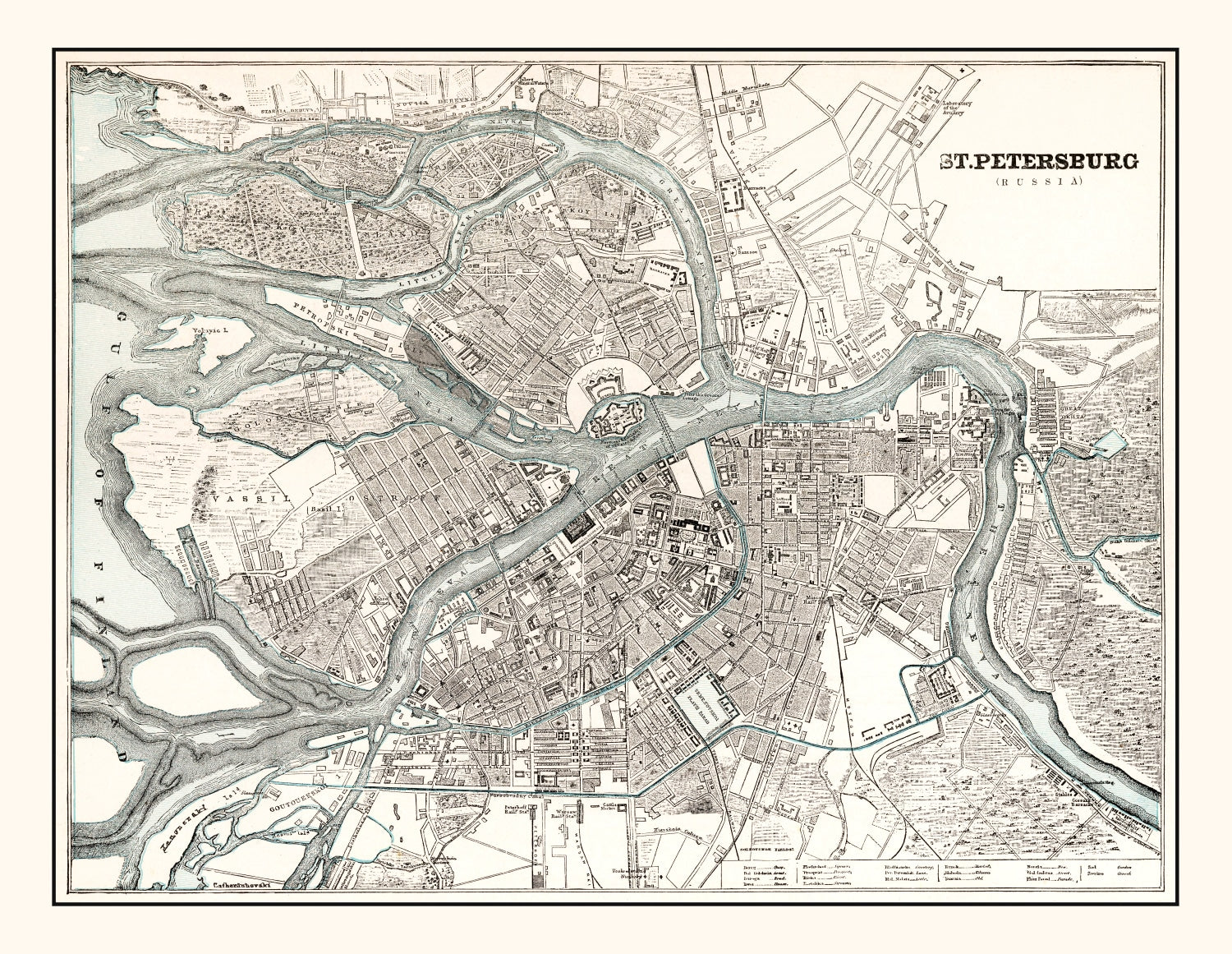 Vintage Map of Saint Petersburg, Russia 1893